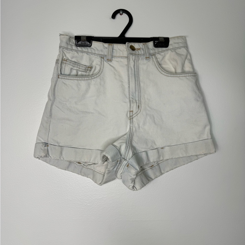 American Apparel high waisted light wash denim shorts